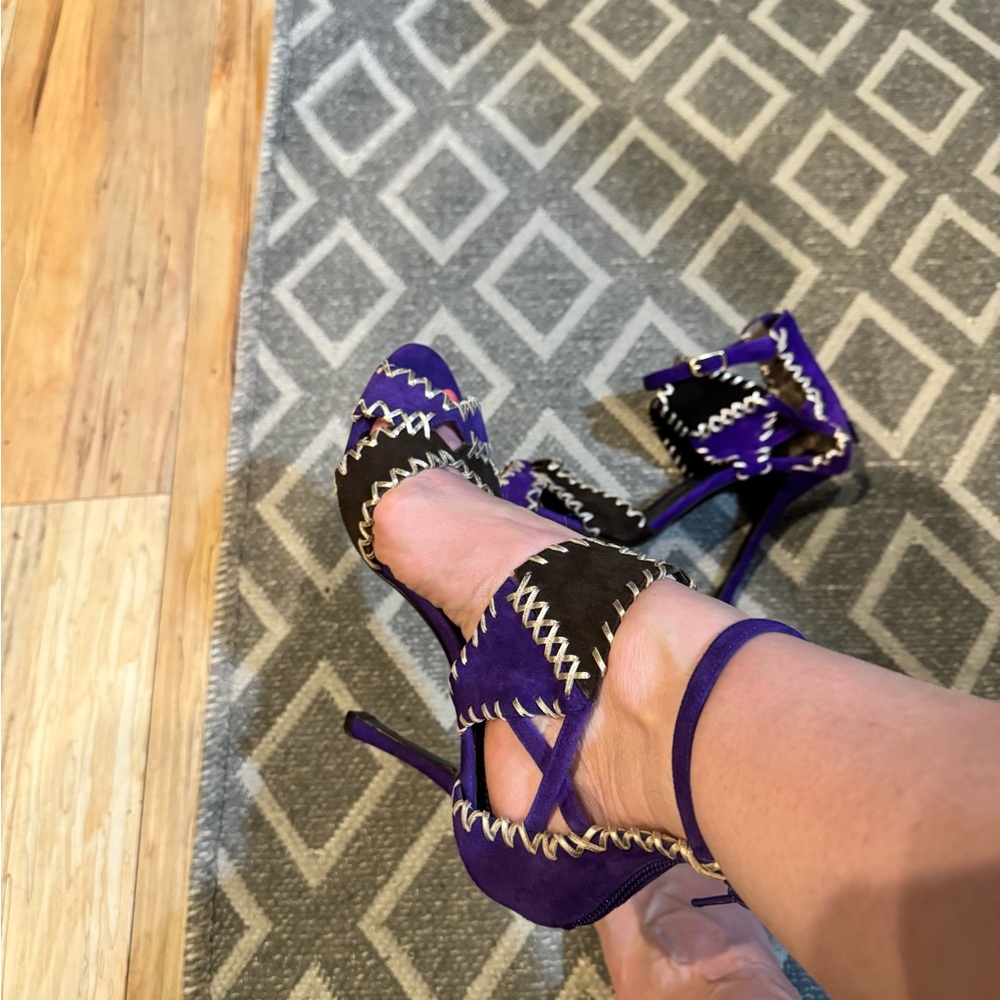 Edmundo Castillo Purple & Black Suede Heels – Size 36 1/2